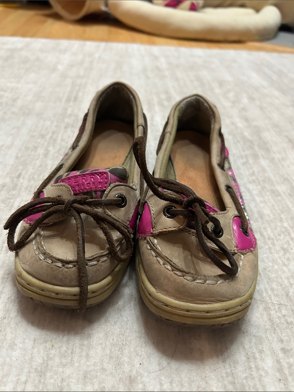 Sperry Kids Moccasin Boat Shoes - Brown with Pink Accents